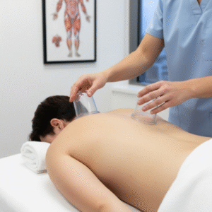 AHPRA-registered practitioner applying clinical glass cupping therapy on a patient's back at Acuvia East Melbourne.
