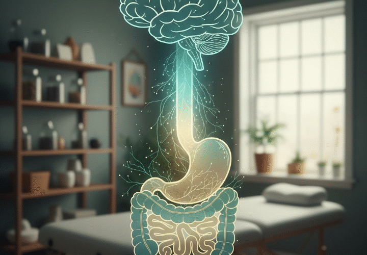 Clinical illustration of the Gut-Brain Axis showing the connection between digestion and sleep at Acuvia Acupuncture East Melbourne.