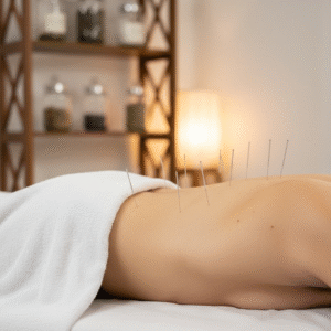 Clinical acupuncture treatment for lower back pain and sciatica relief at Acuvia Clinic East Melbourne.